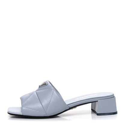 Prada Nappa Metal Triangle Logo Quilted Block Heel Slide Sandals 38 Flordaliso 1 of 10