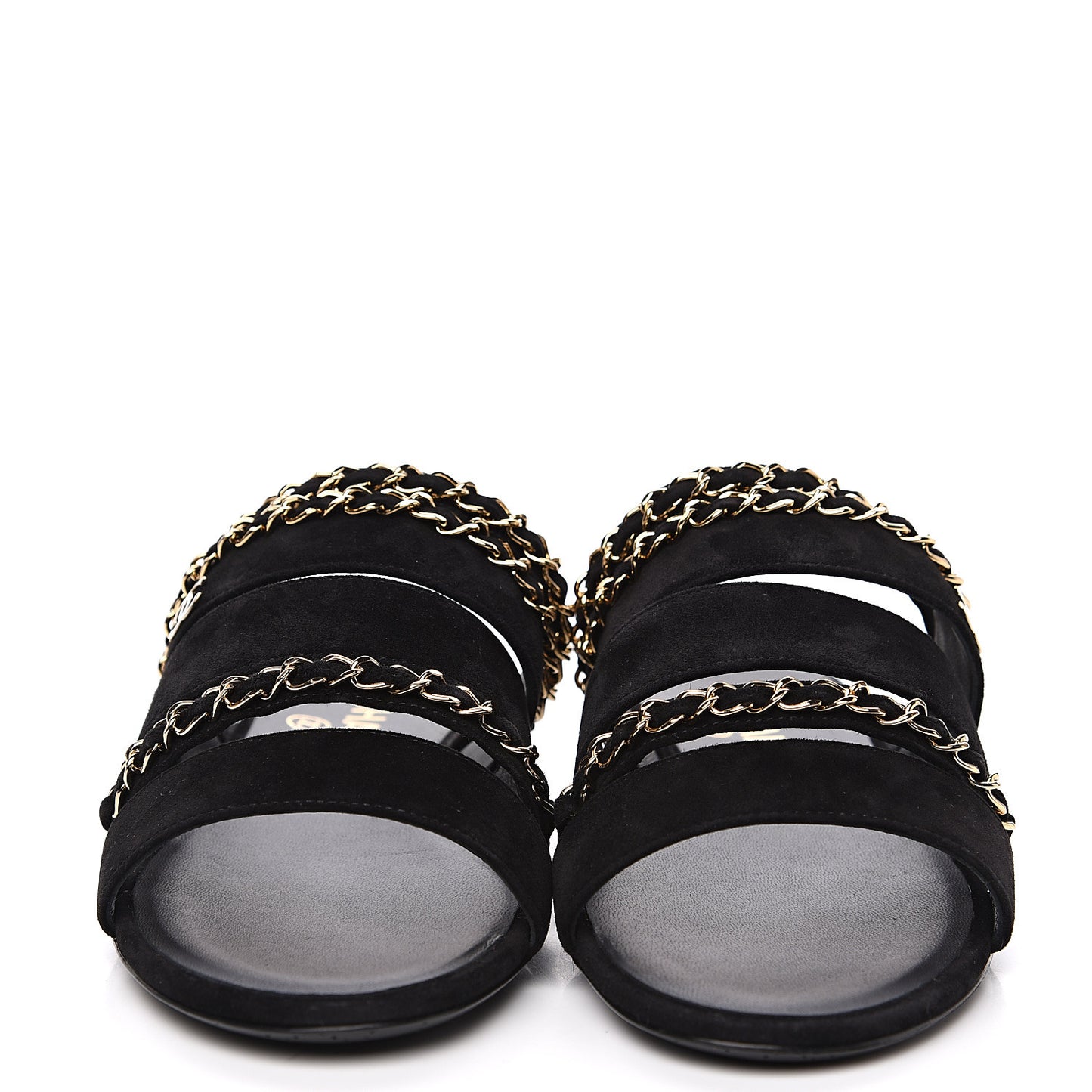 Kid Suede Chain CC Slide Flat Sandals 37 Black