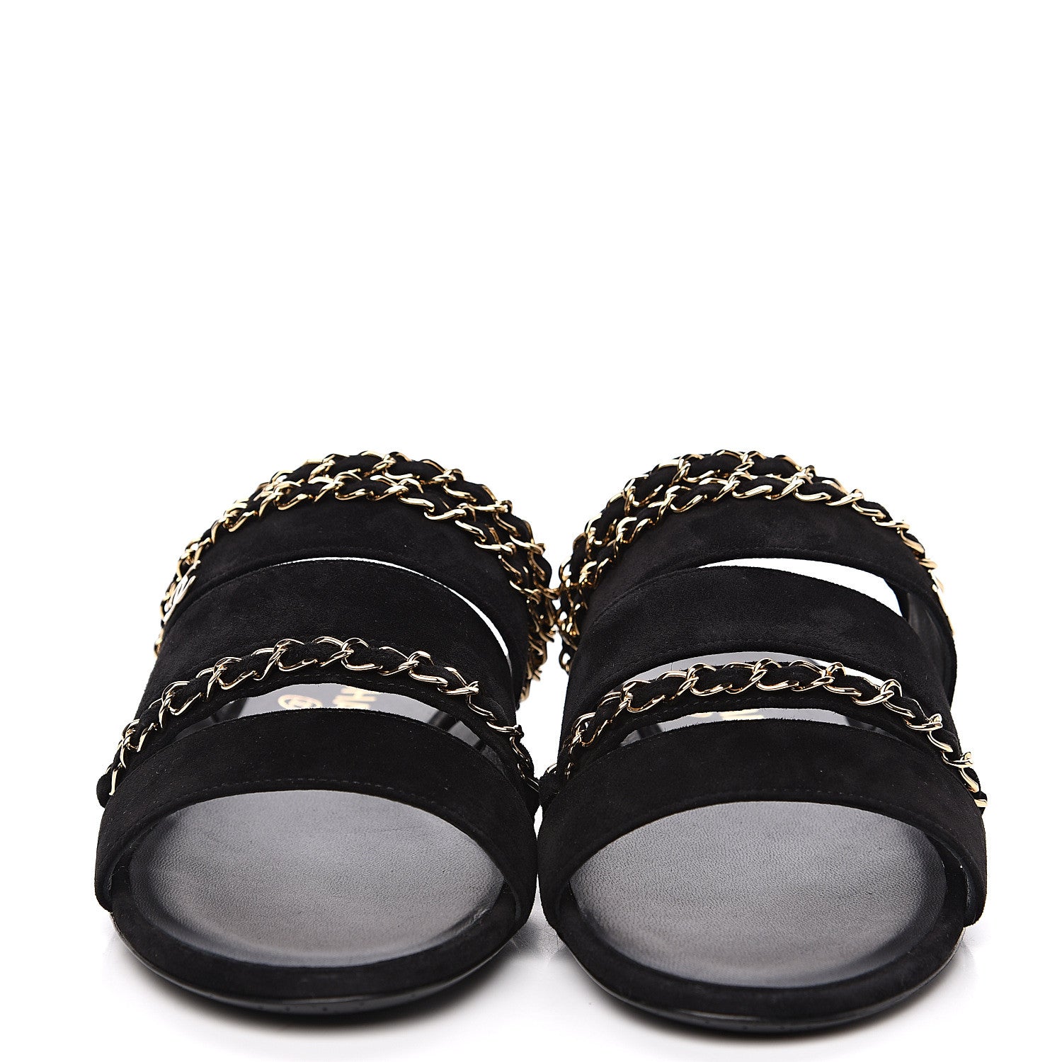 Chanel Kid Suede Chain CC Slide Flat Sandals 37 Black 2 of 9