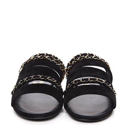 Chanel Kid Suede Chain CC Slide Flat Sandals 37 Black 2 of 9