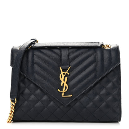 Saint Laurent Grain De Poudre Textured Mixed Matelasse Triquilt Medium Monogram Satchel Deep Marine 1 of 15