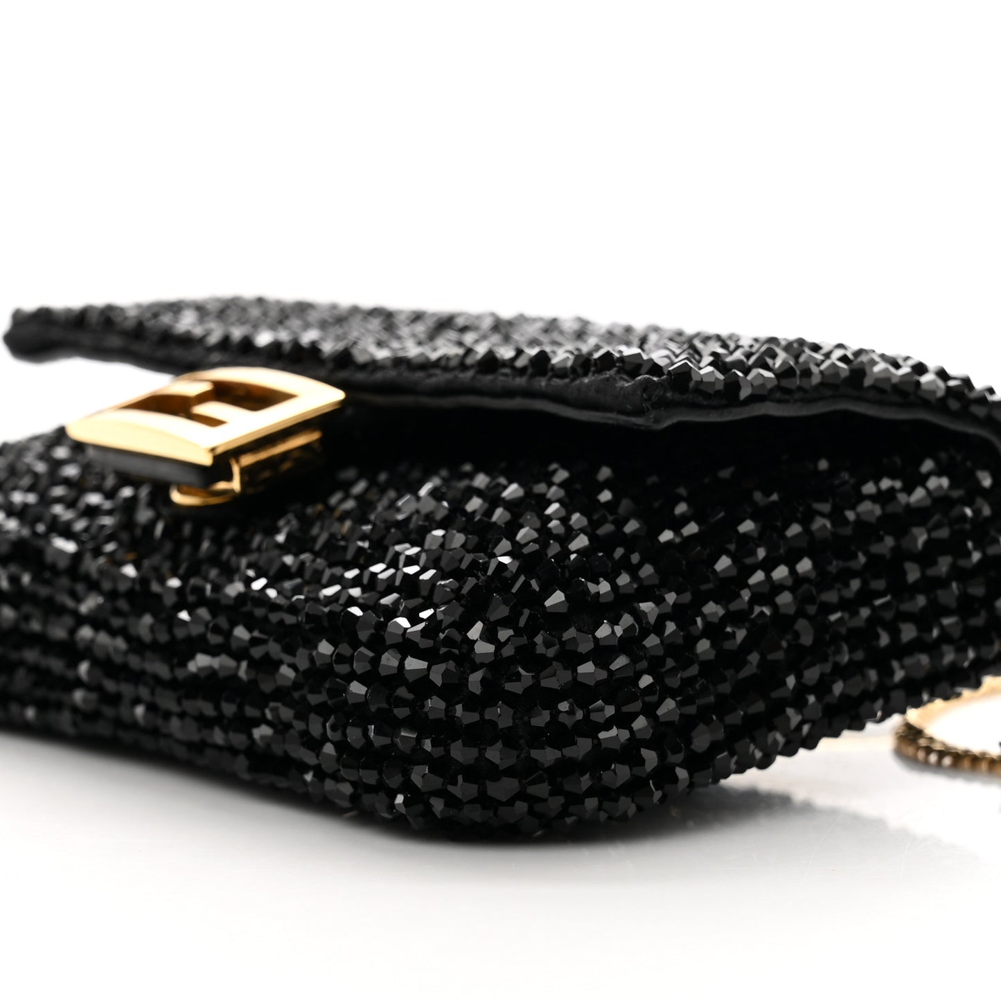 Crystal Vitello King Beaded Nano Baguette Charm Black