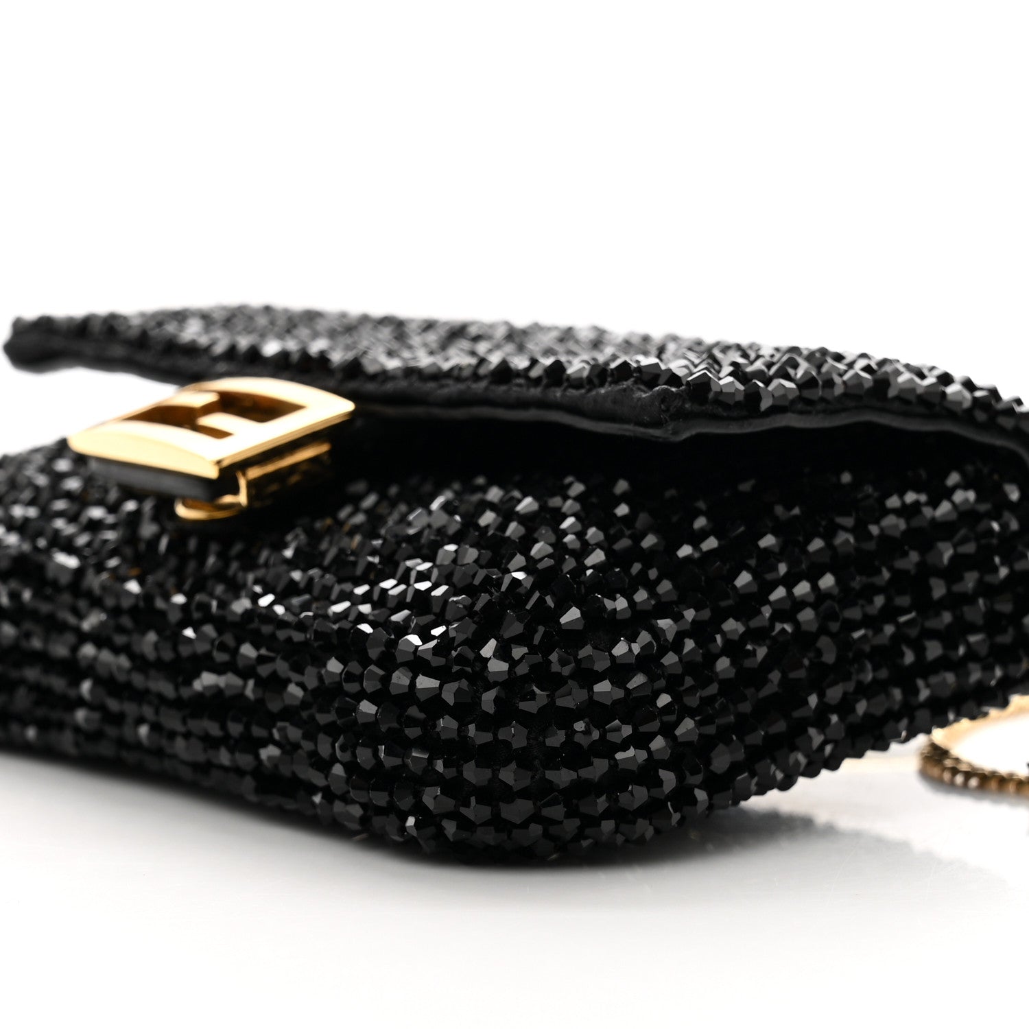 Fendi Crystal Vitello King Beaded Nano Baguette Charm Black 8 of 10