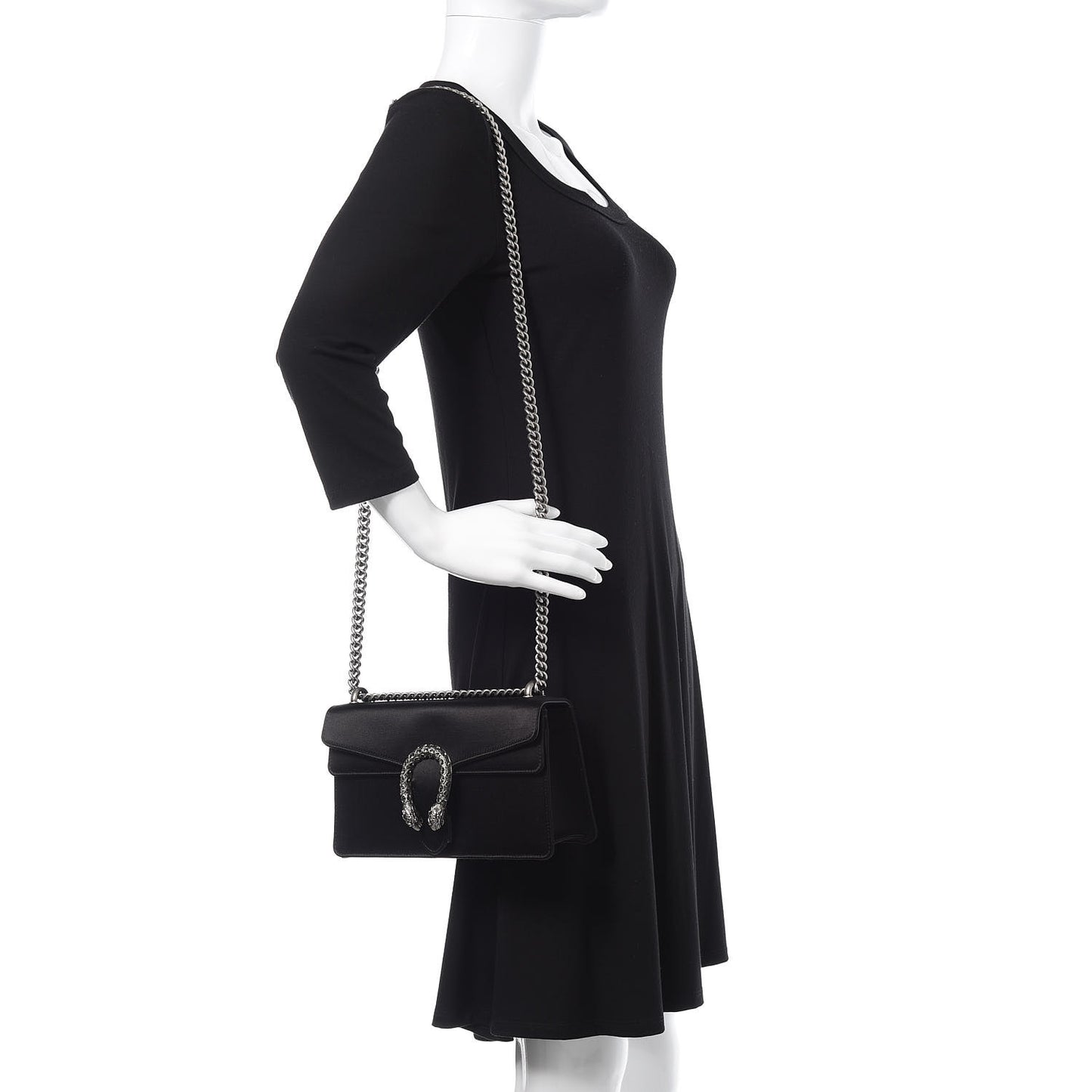 Satin Silk Crystal Small Dionysus Shoulder Bag Black Black Diamond