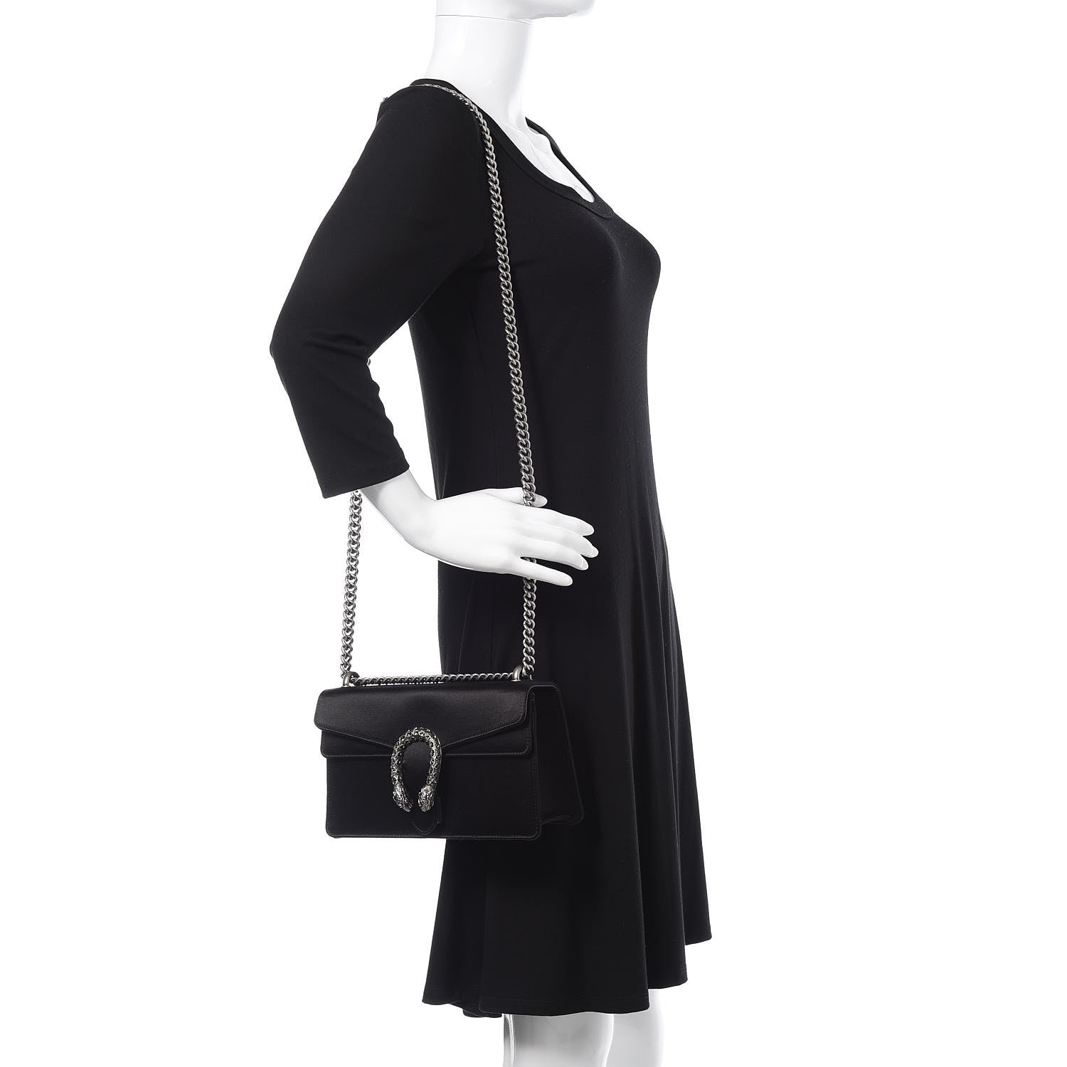 Gucci Satin Silk Crystal Small Dionysus Shoulder Bag Black Black Diamond 2 of 10