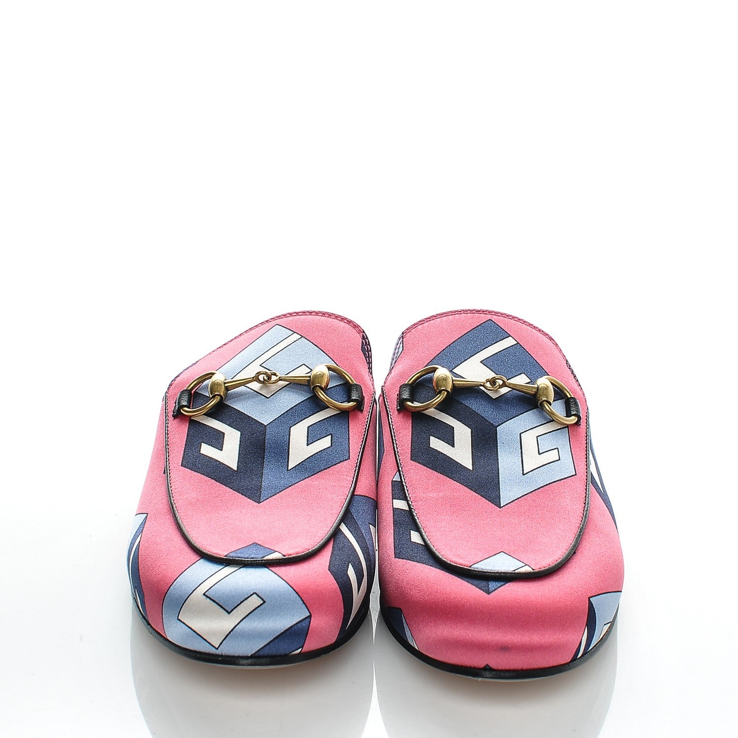 Gucci Satin GG Wallpaper Womens Princetown Slippers 36 Pink Flamboyant Blue Black 2 of 7
