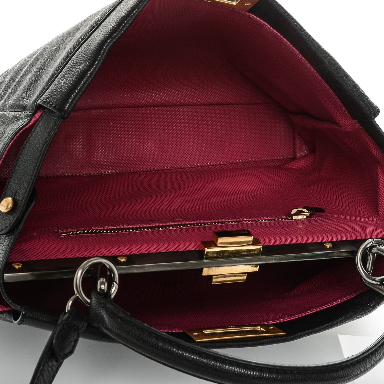 Fendi Goatskin Large Peekaboo Iconic Satchel Black Lampone 7 of 9