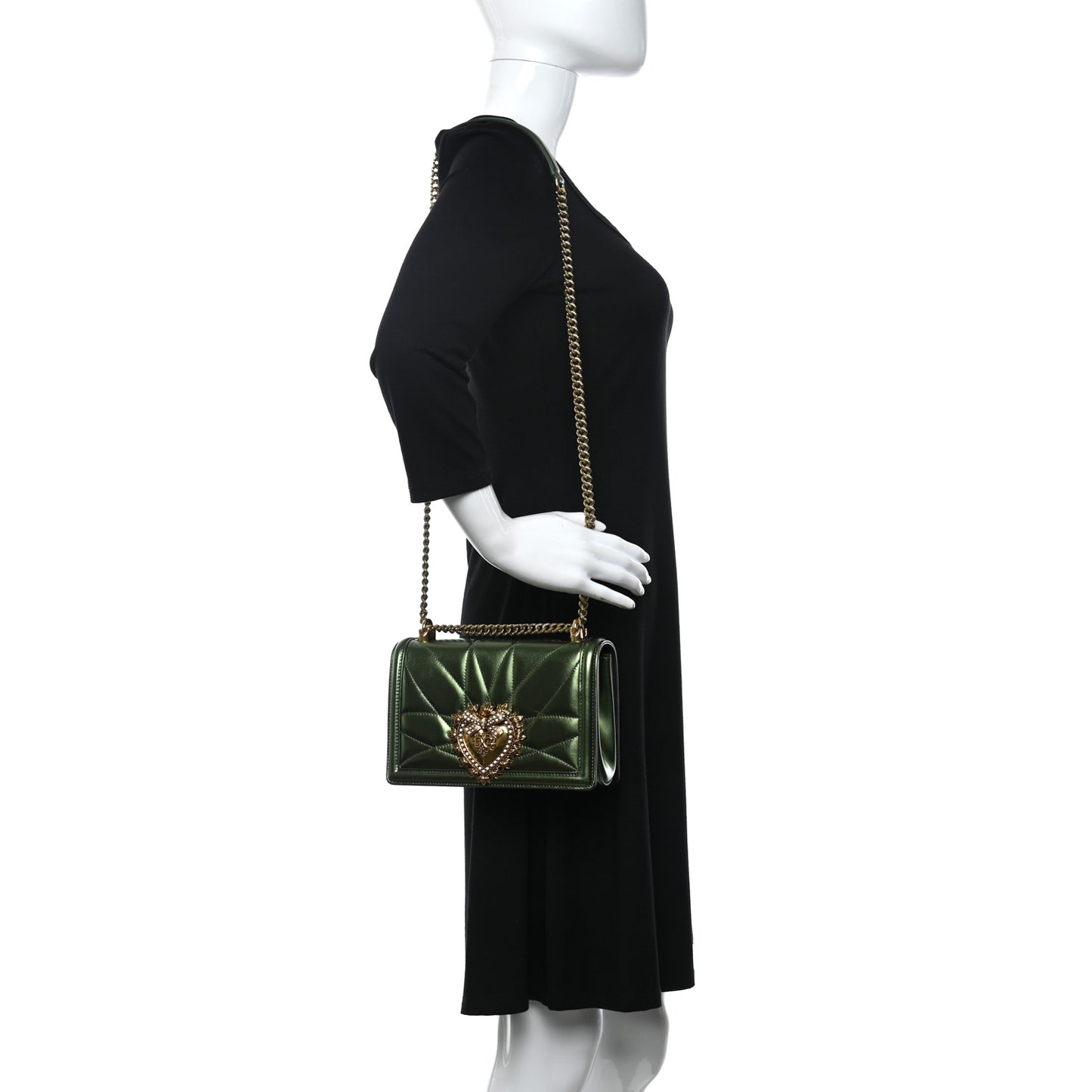 Metallic Calfskin Medium Devotion Crossbody Bag Green