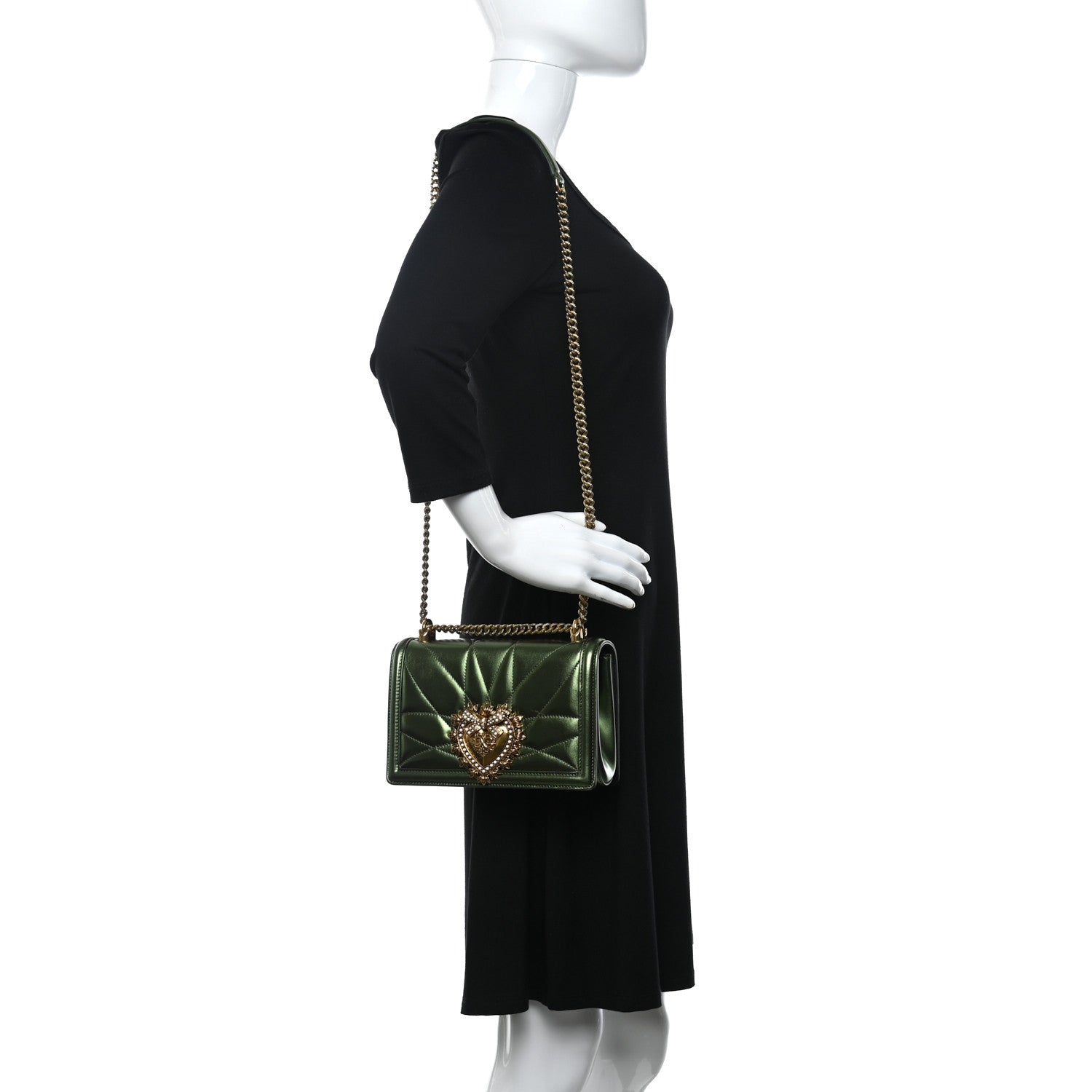 Dolce & Gabbana Metallic Calfskin Medium Devotion Crossbody Bag Green 2 of 9