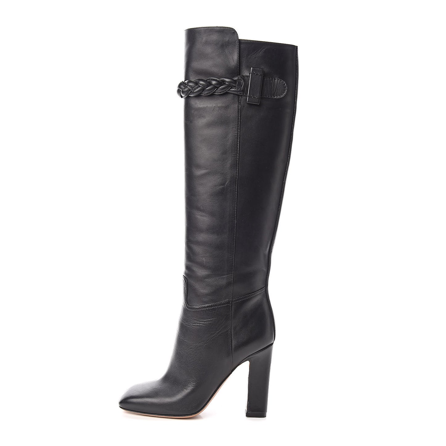 Vitello Braided Knee High 100mm Boots 36 Black