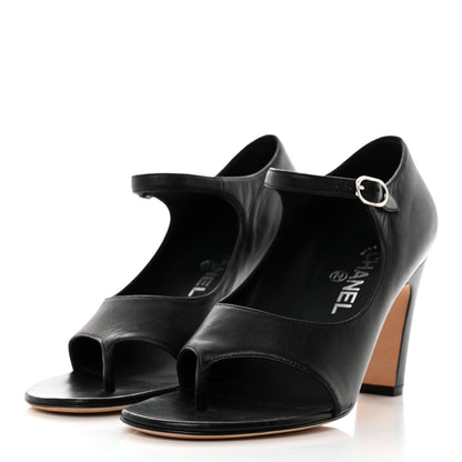 Chanel Lambskin Open Toe Mary Jane Pumps 37.5 Black 3 of 9