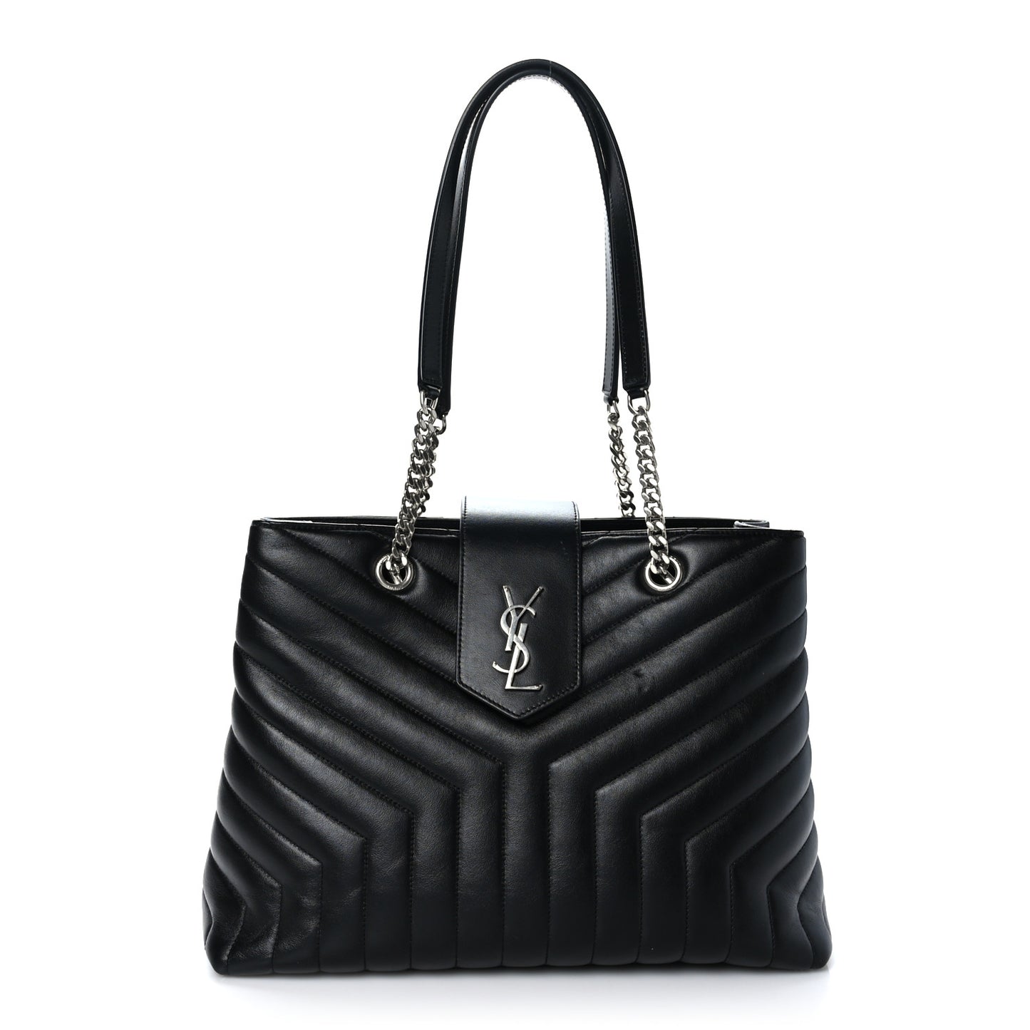 Calfskin Y Quilted Monogram Large Loulou Shopper Black