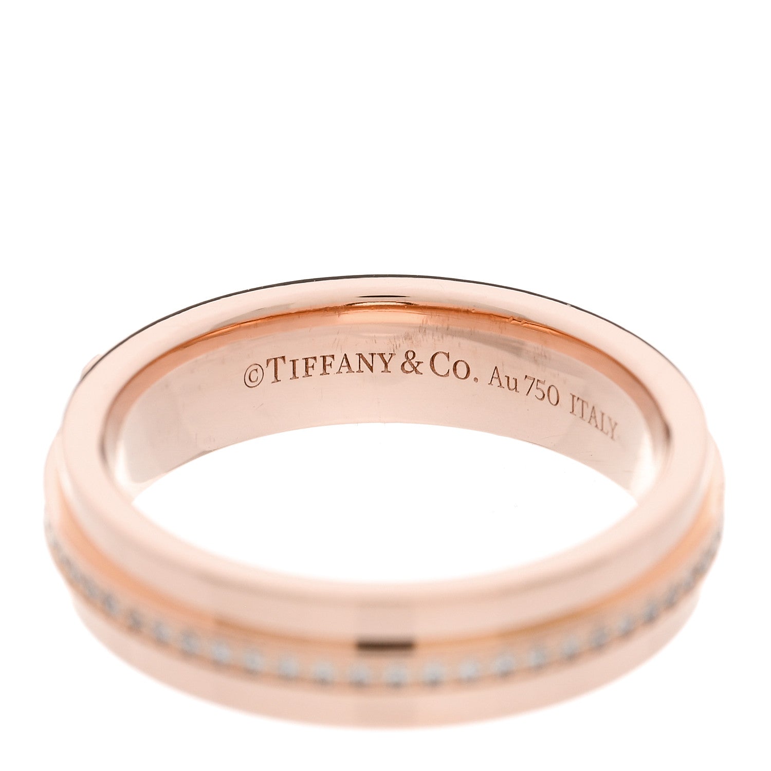 Tiffany 18K Rose Gold Diamond Narrow T Two Ring 48 4.5 4 of 6