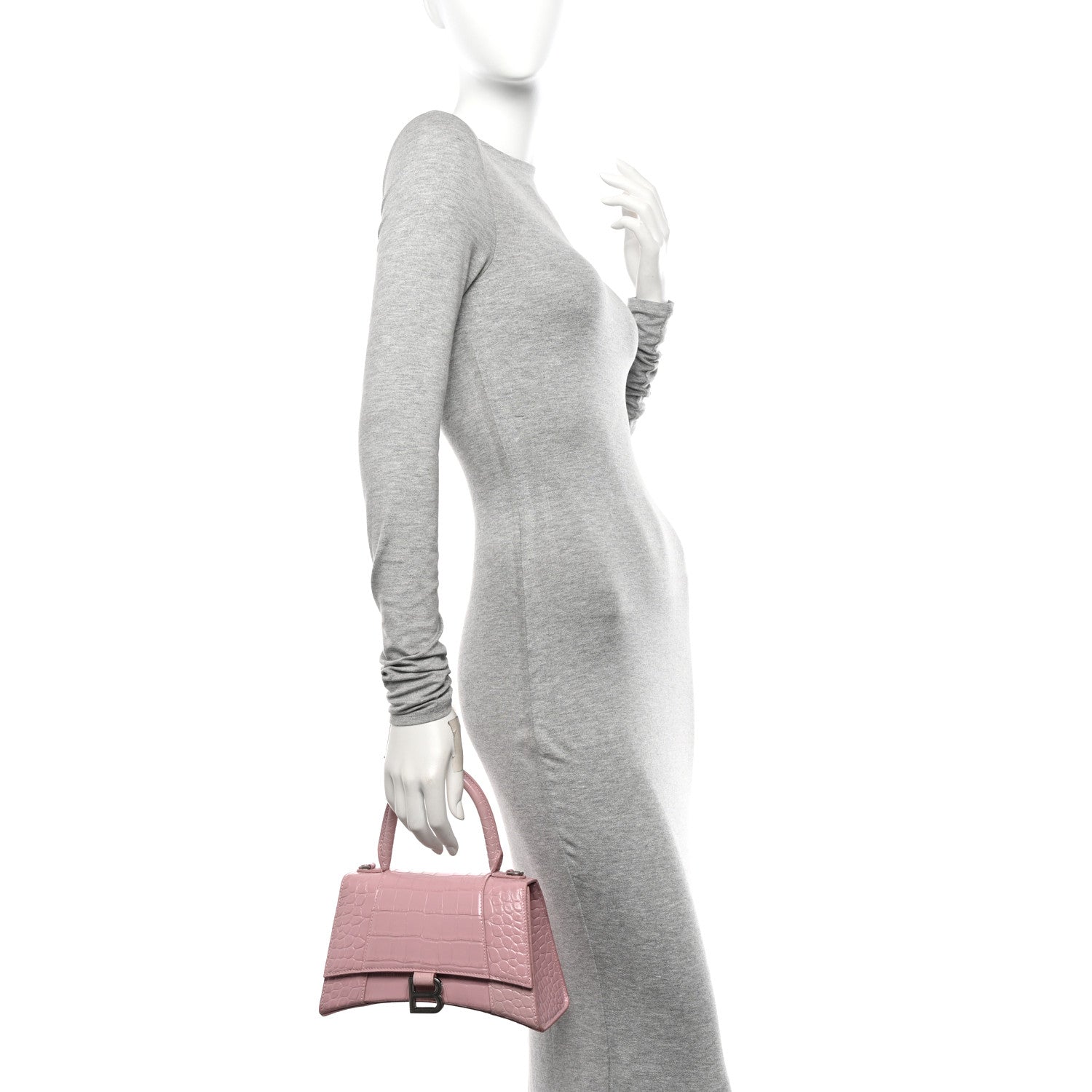 Balenciaga Shiny Calfskin Crocodile Embossed Small Hourglass Top Handle Bag Powder Pink 2 of 11