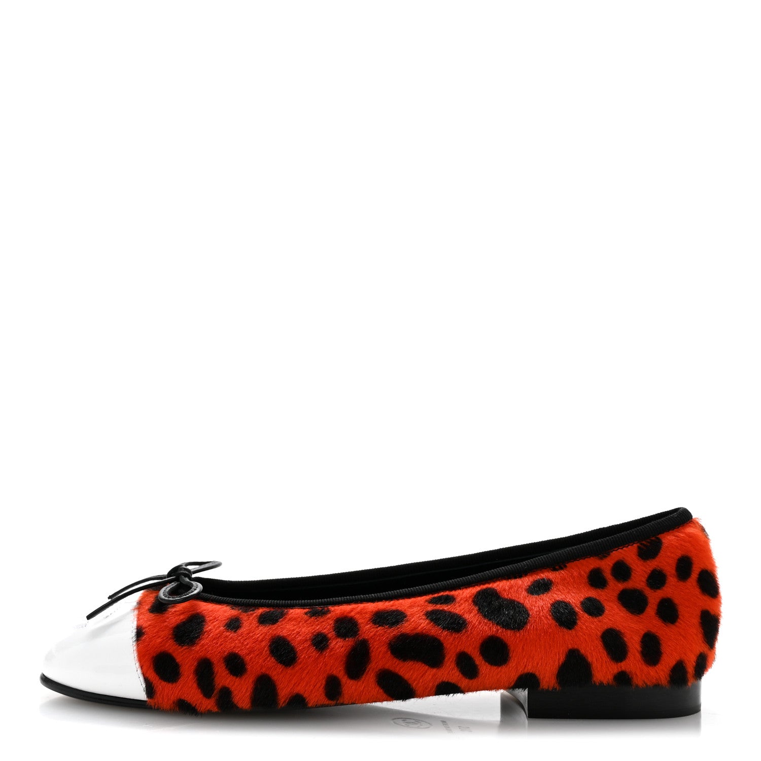 Chanel Pony Hair Patent Cap Toe CC Ballerina Flats 37 Orange Black White 1 of 10