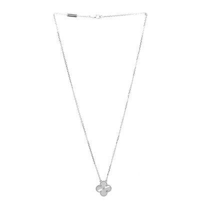 Van Cleef & Arpels 18K White Gold Diamond Guilloche Vintage Alhambra Pendant Necklace 3 of 7
