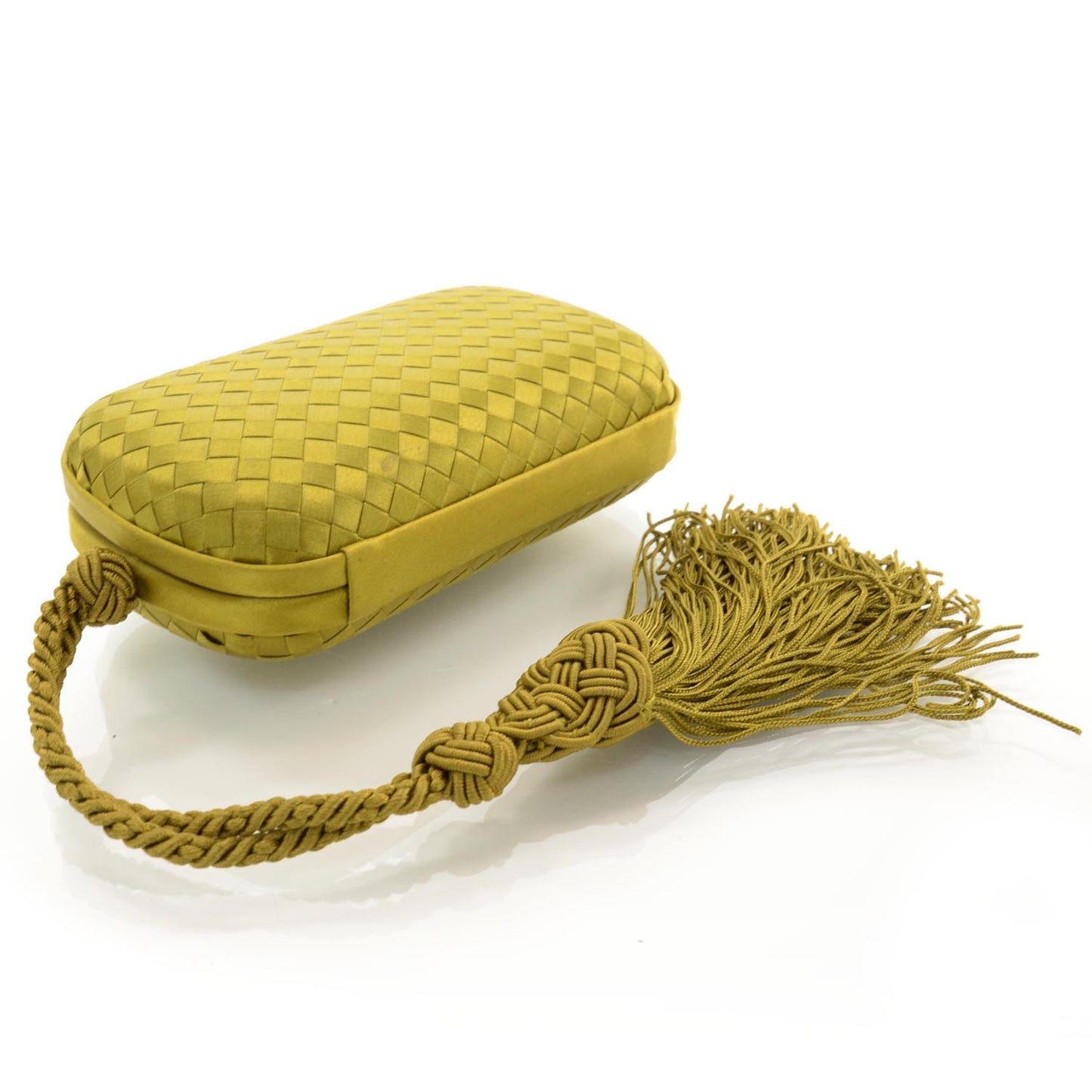 Silk Woven Intrecciato Tassel Clutch Green
