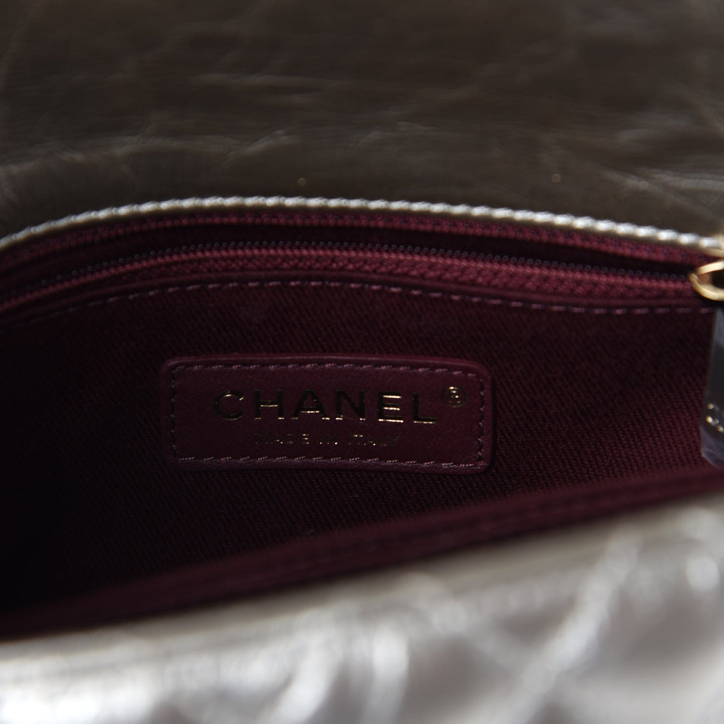 Metallic Aged Calfskin Quilted Mini Coco Handle Flap Silver