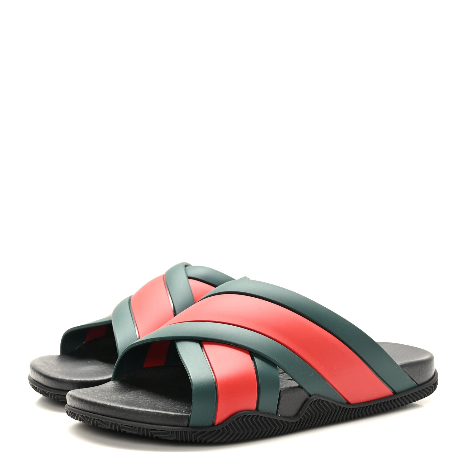 Gucci Rubber Web Womens Criss Cross Slide Sandals 40 Green Red 3 of 8