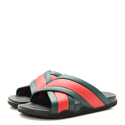 Gucci Rubber Web Womens Criss Cross Slide Sandals 40 Green Red 3 of 8