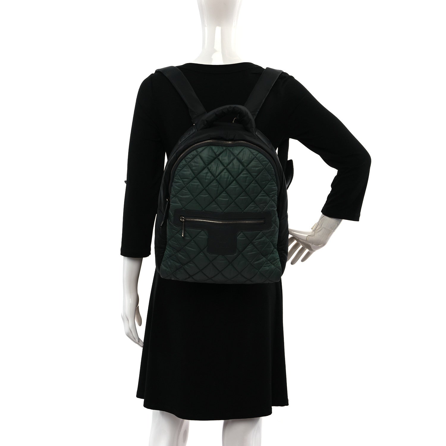 Chanel Nylon Quilted Coco Cocoon Backpack Khaki Black 2 of 9