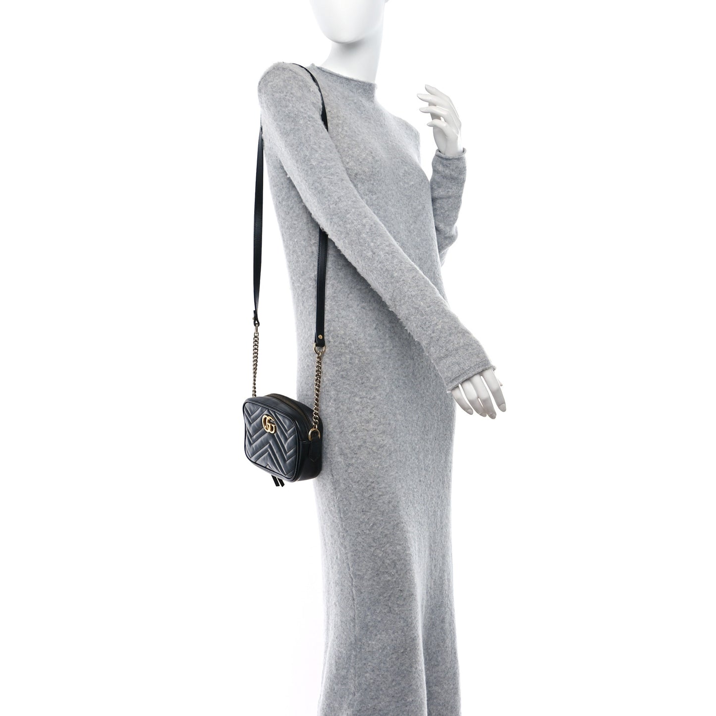 Calfskin Matelasse Mini GG Marmont Chain Shoulder Bag Black