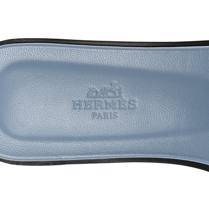 Hermes Box Calfskin Oran Sandals 37 Light Bleu 7 of 8