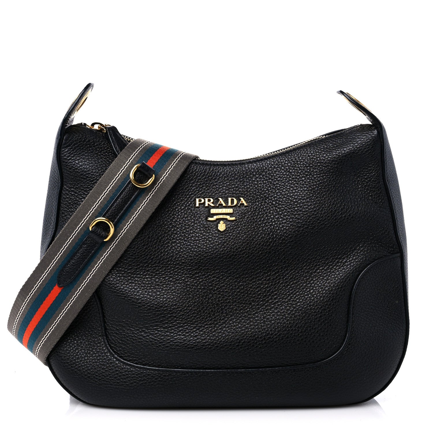 Prada Vitello Daino Zippered Messenger Hobo Black 1 of 8