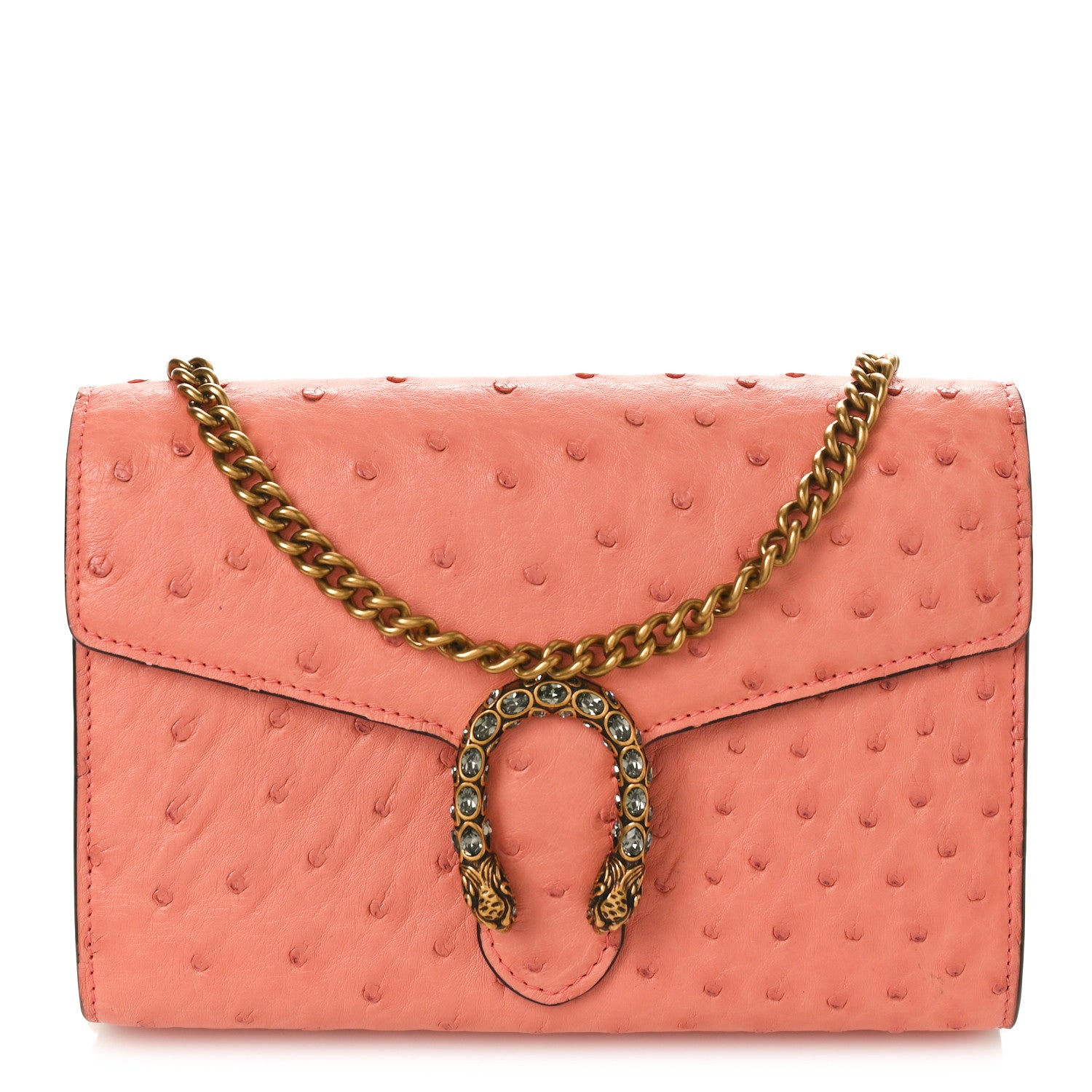 Gucci Ostrich Mini Dionysus Chain Wallet Pink 1 of 8