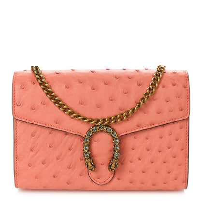 Gucci Ostrich Mini Dionysus Chain Wallet Pink 1 of 8
