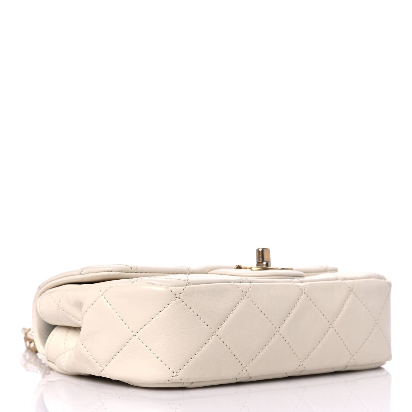 Calfskin Quilted Mini Crystal Pearls Rectangular Flap White