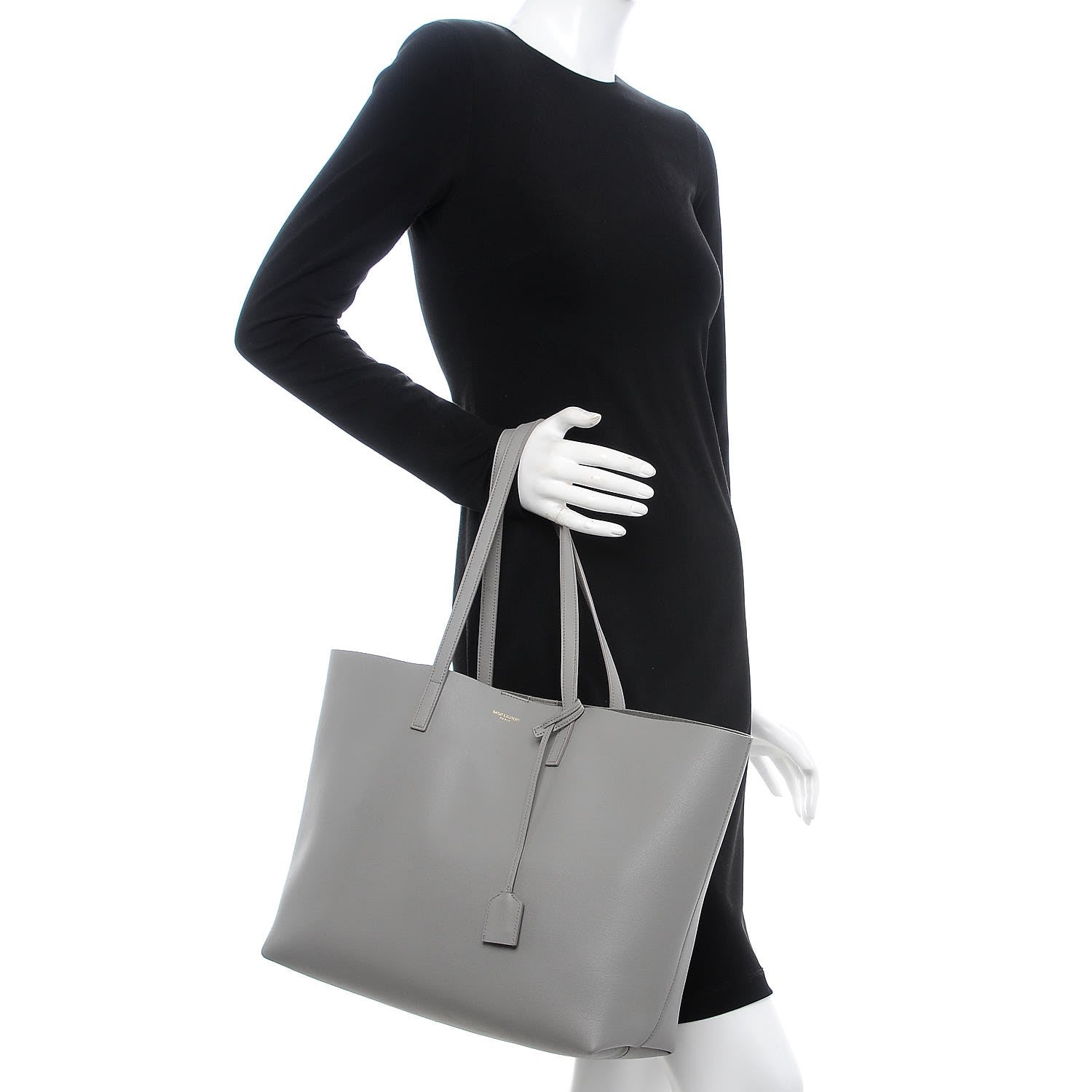 Saint Laurent Calfskin Large Shopping Tote Light Gray 2 of 8