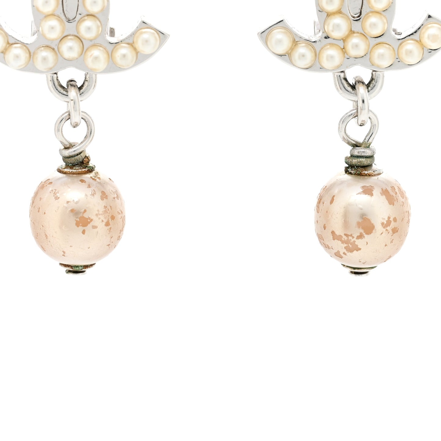 Pearl CC Drop Clip On Earrings Silver