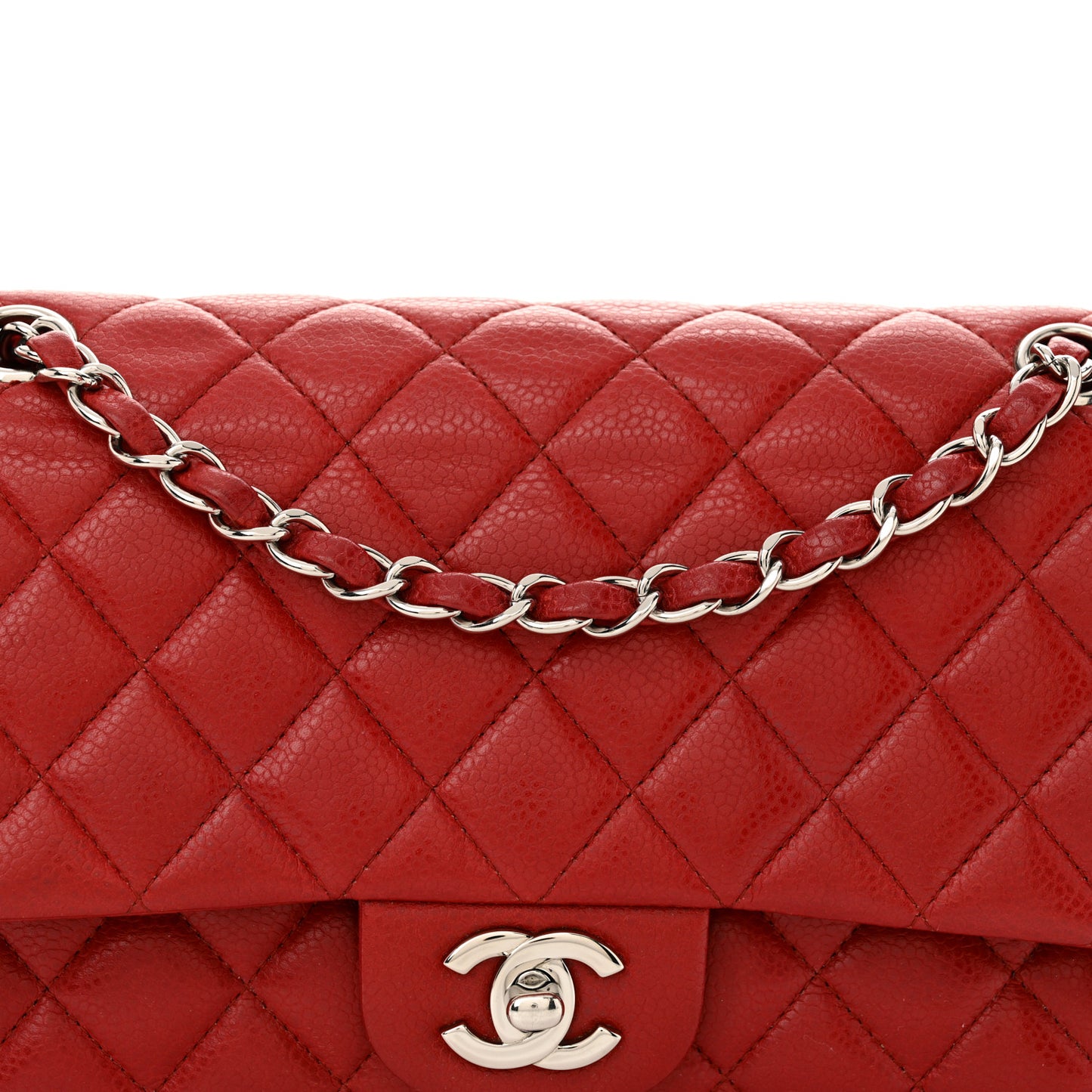 Caviar Quilted Medium Double Flap Dark Red