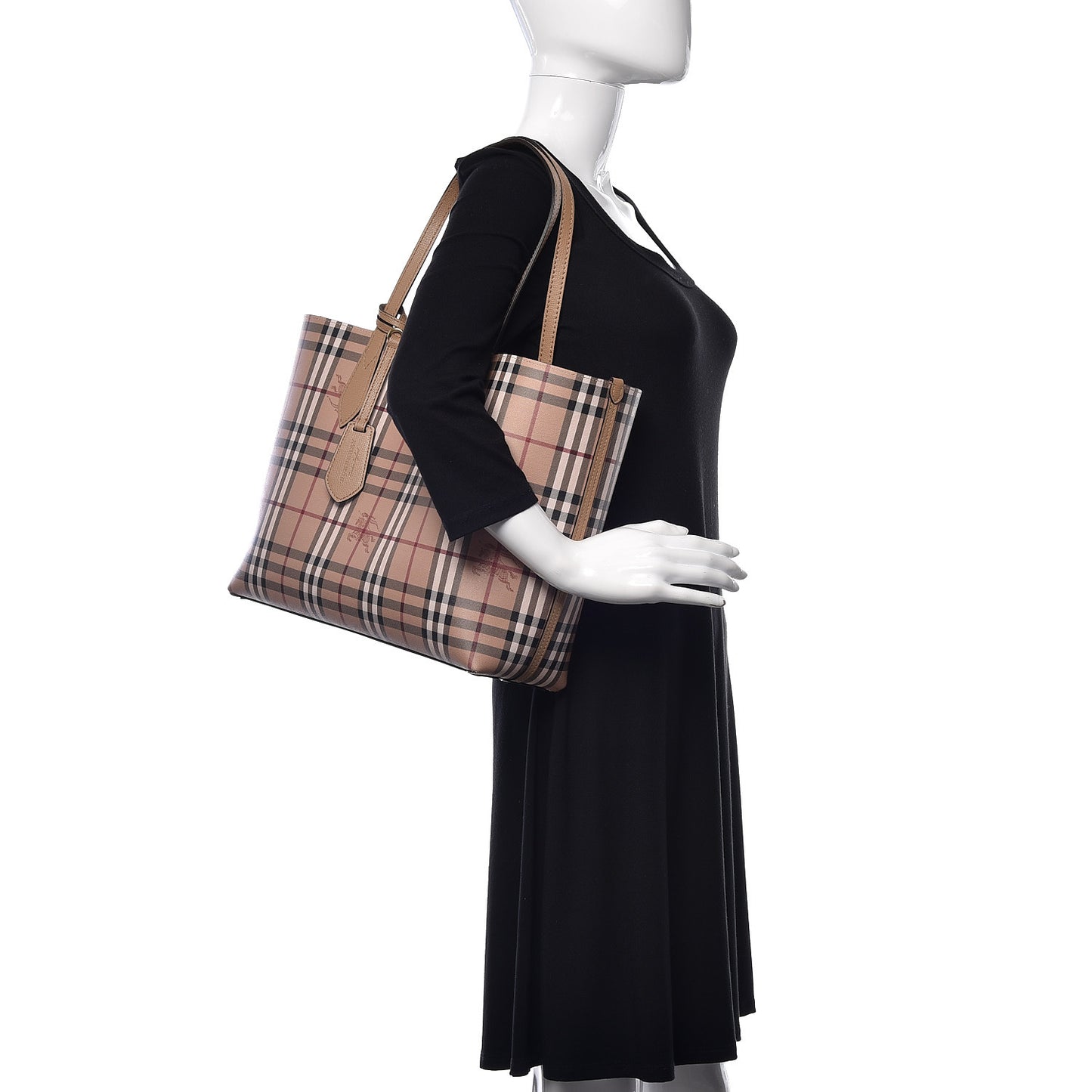 Grainy Calfskin Haymarket Check Medium Reversible Tote Camel