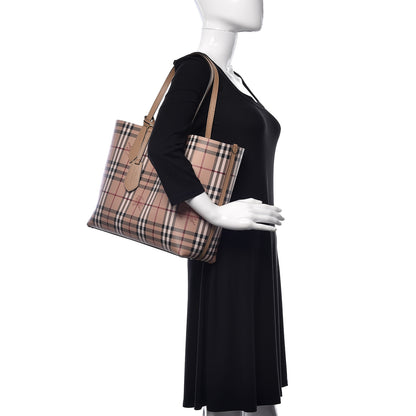 Burberry Grainy Calfskin Haymarket Check Medium Reversible Tote Camel 2 of 16