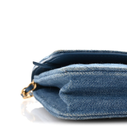 Chanel Denim Quilted CC Pearl Crush Wallet on Chain WOC Blue 10 of 11