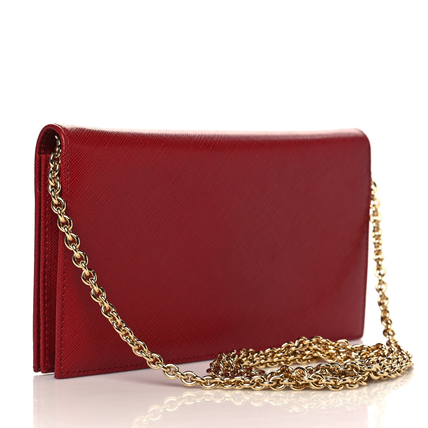 Salvatore Ferragamo Hammered Calfskin Vara Bow Chain Wallet Red 2 of 8