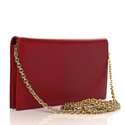 Salvatore Ferragamo Hammered Calfskin Vara Bow Chain Wallet Red 2 of 8