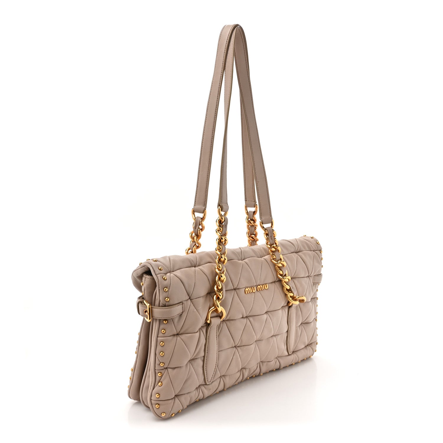 Miu Miu Nappa Quilted Studded Tote Cammeo 3 of 16