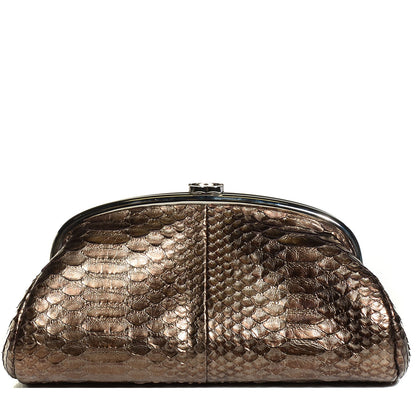 Chanel Metallic Python Timeless Clutch Khaki 1 of 7