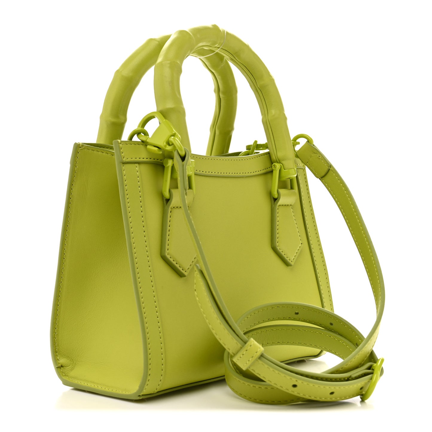 Calfskin Enamel Mini Diana Tote Bag Bright Green