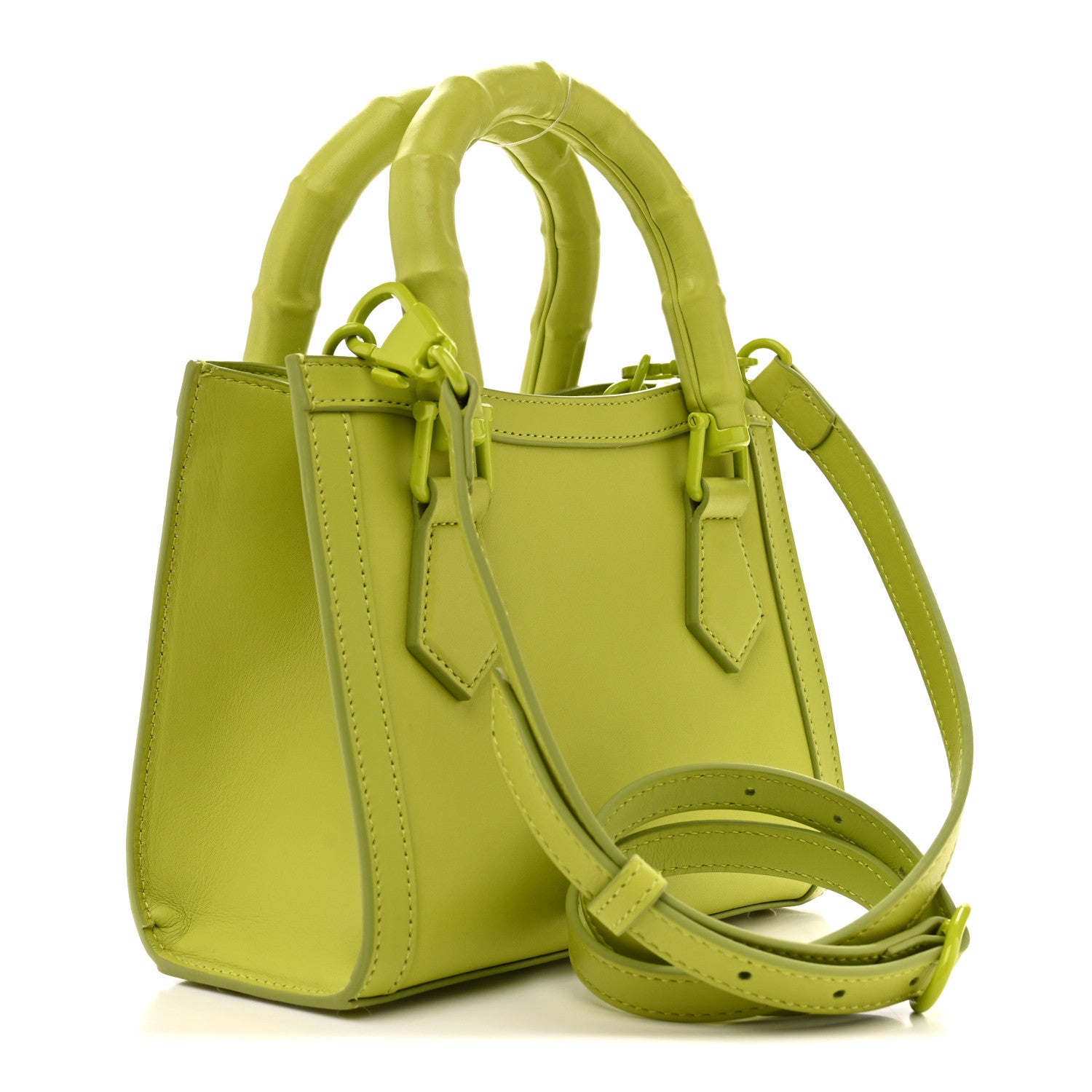 Gucci Calfskin Enamel Mini Diana Tote Bag Bright Green 3 of 12