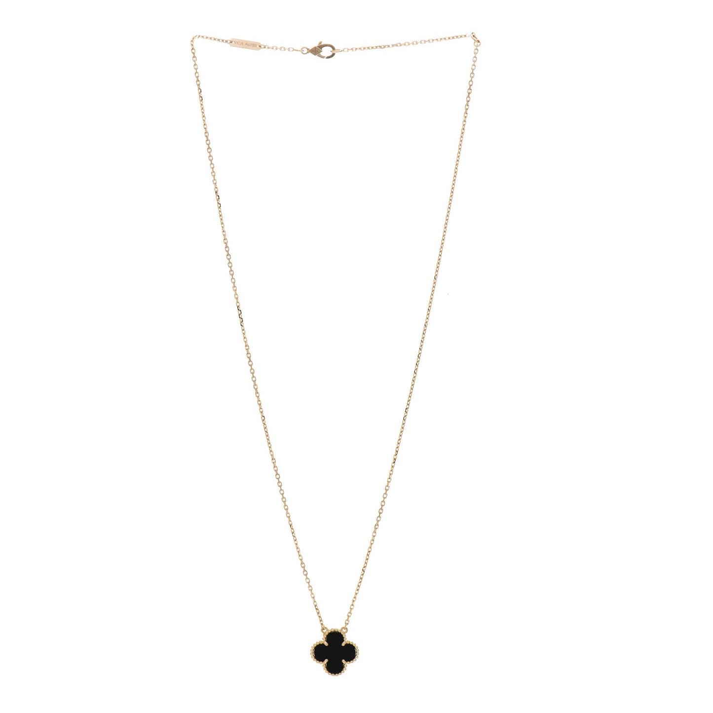 18K Yellow Gold Black Onyx Vintage Alhambra Pendant Necklace