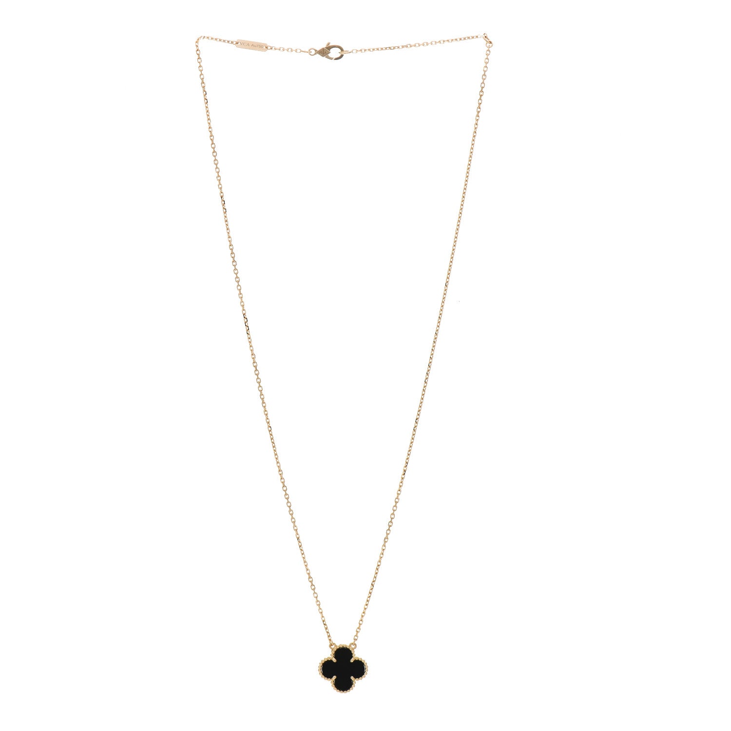 Van Cleef & Arpels 18K Yellow Gold Black Onyx Vintage Alhambra Pendant Necklace 3 of 6
