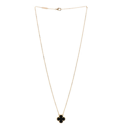 Van Cleef & Arpels 18K Yellow Gold Black Onyx Vintage Alhambra Pendant Necklace 3 of 6