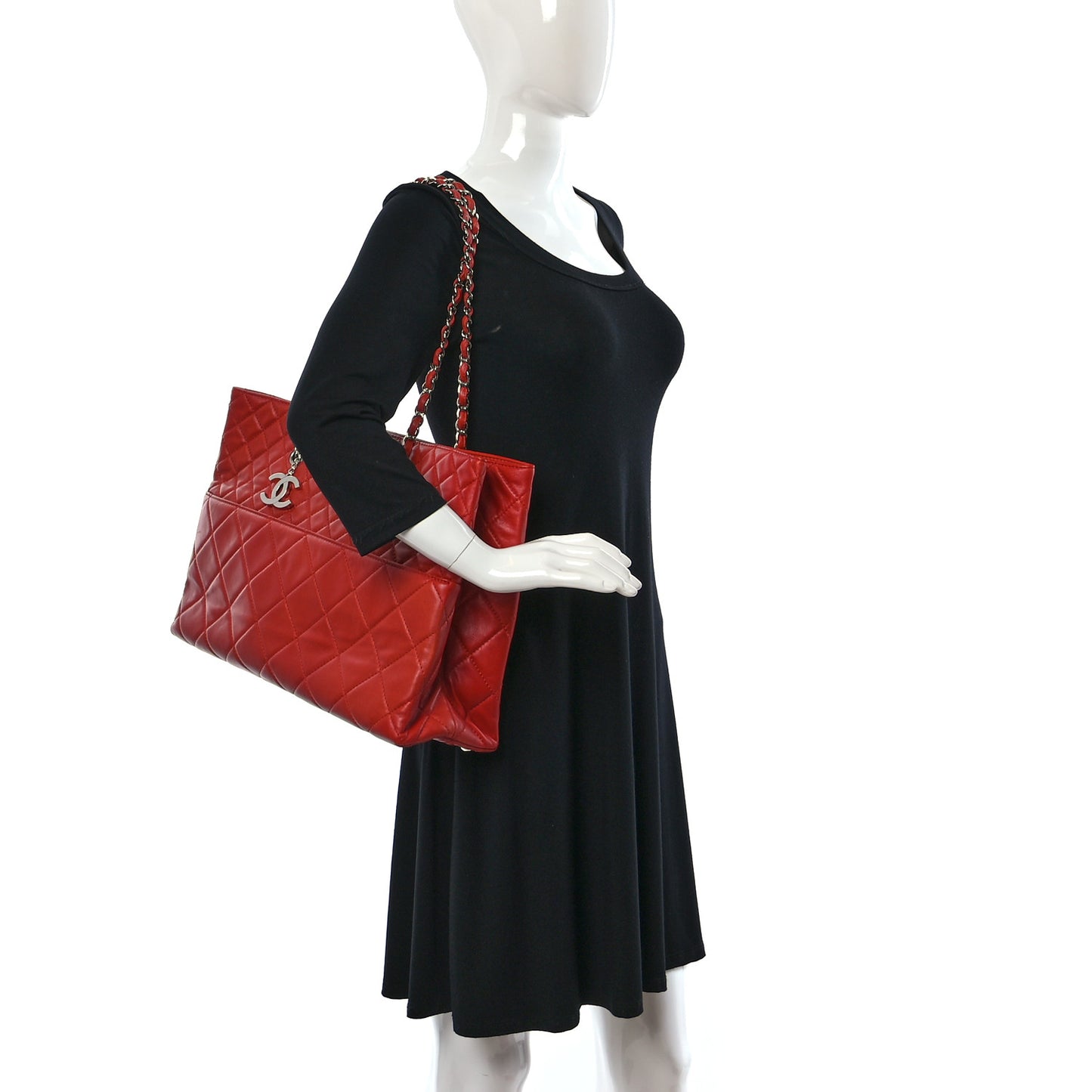Calfskin Quilted Large In the Business Tote Red