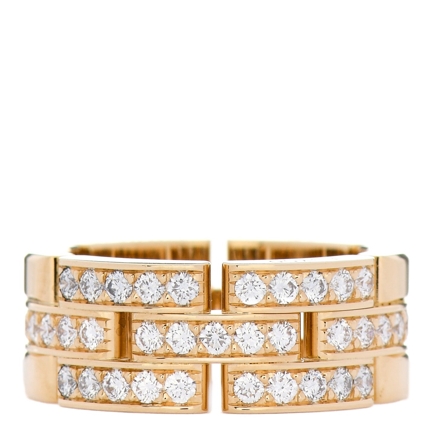 18K Yellow Gold Diamond Maillon Panthere 3 Half Rows Paved Ring 50 5.5