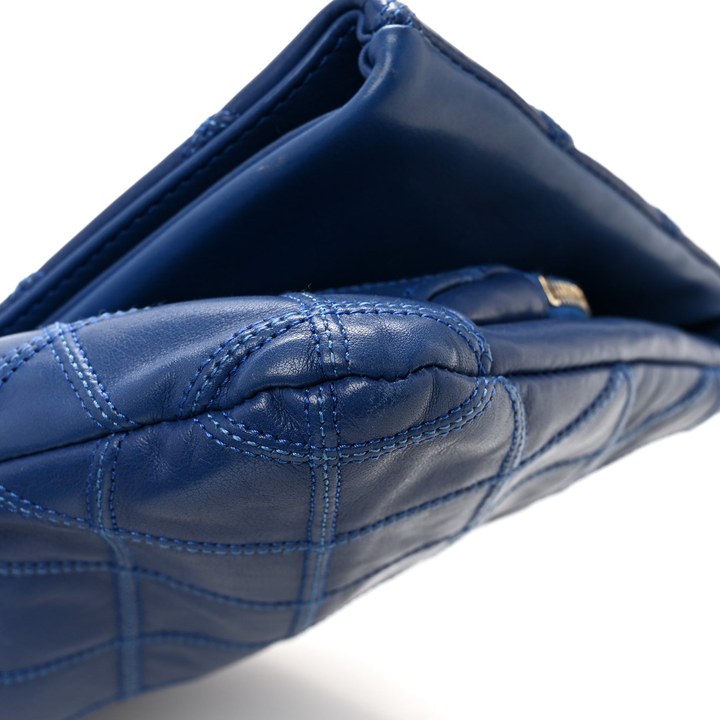 Calfskin Stitched Thin City Clutch Blue