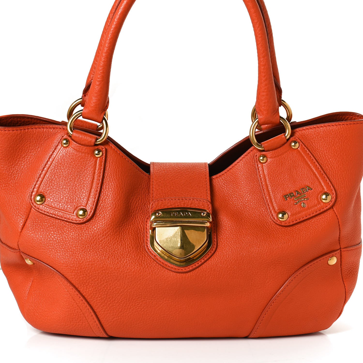 Prada Vitello Daino Pushlock Tote Papaya 7 of 11